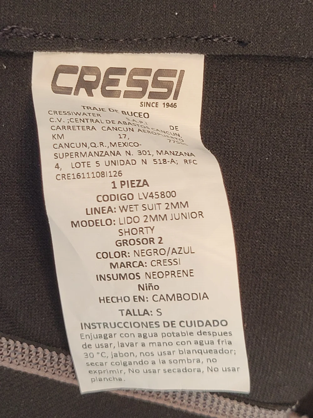 CRESSI Kids Size S Shorty Wetsuit - Black & Blue
